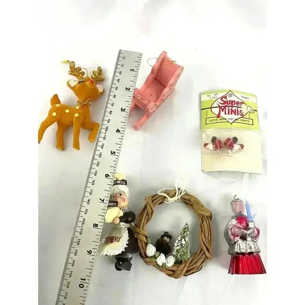 10x VTG Holiday Ornaments Christmas Santa Sleigh Wooden‎ Figures Collectibles
